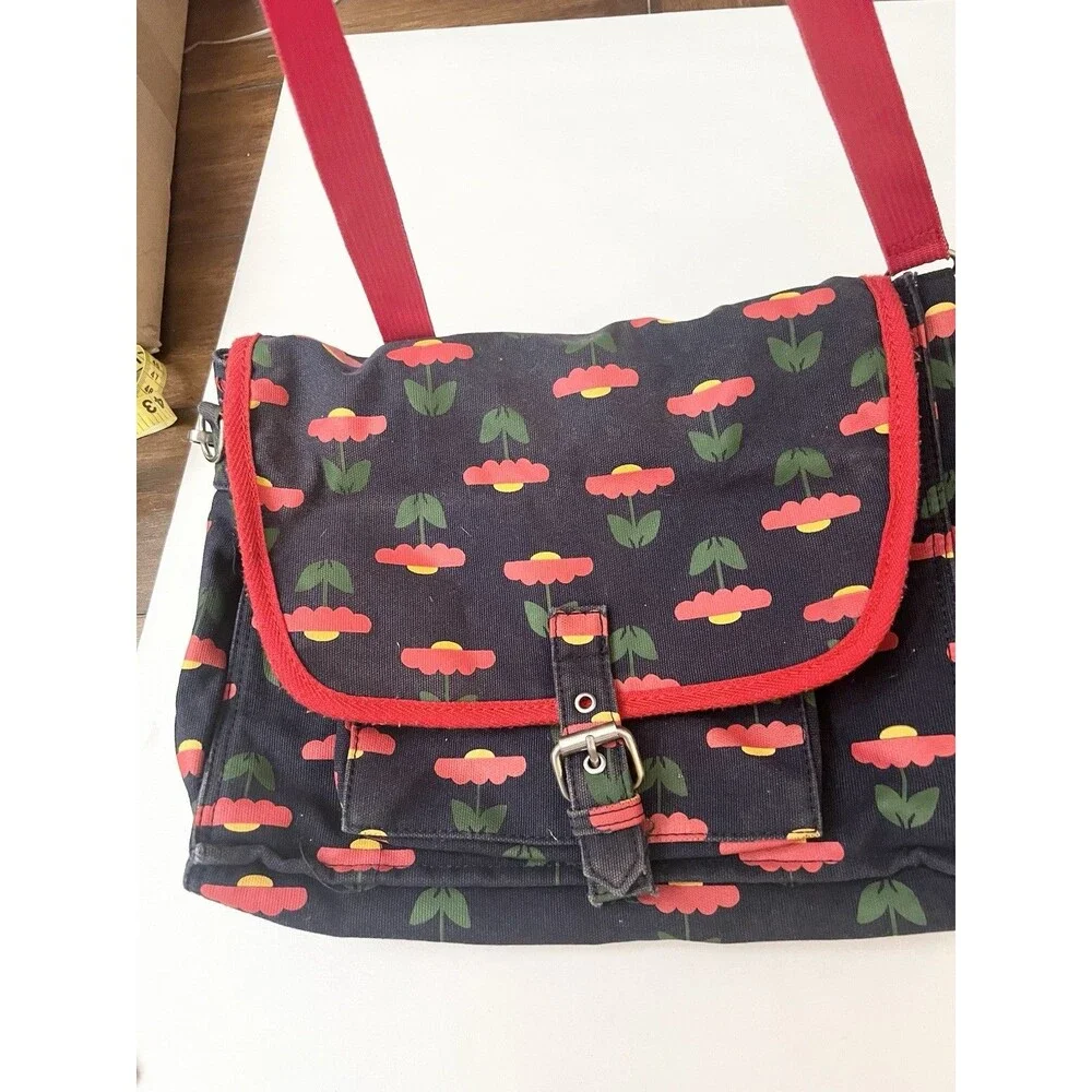 Hanna Andersson Floral Messenger Backpack Book Bag Blue Red Adj Strap School
